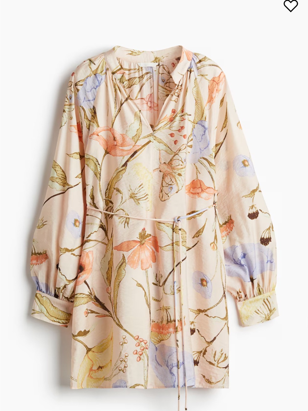 H&M Floral Tie-Waist Long-Sleeve Tunic in Blush, Coral & Lavender